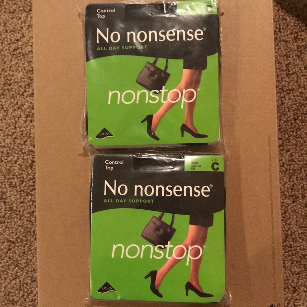 New 2 pr No Nonsense control top support pantyhose sheer toe C large black nice